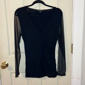 Black blouse cross front chiffon Sleeves